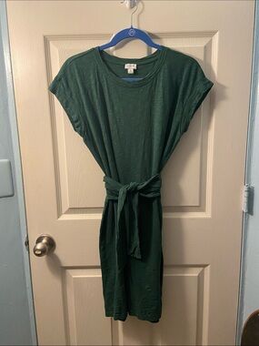 J. Crew Emerald Green Short Sleeve Tee Dress waist tie